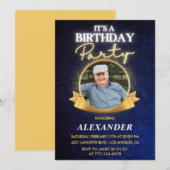 Cartes d'invitation 92e anniversaire Hommes Élégan (Devant / Derrière)