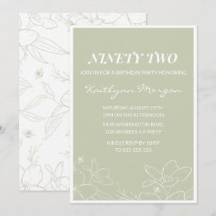 Cartes d'invitation 92ème anniversaire Floral Élég