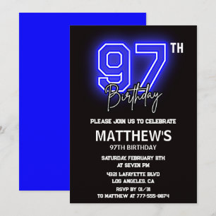 Cartes d'invitation 97e anniversaire Neon Black Ho