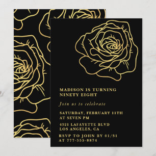 Cartes d'invitation 98e anniversaire Black Gold Ro
