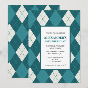Cartes d'invitation 98e anniversaire Hommes Bleu V
