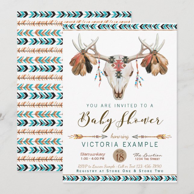 Cartes d'invitation à la baby shower Boho Deer Ant (Devant / Derrière)