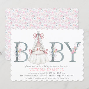 Cartes d'invitation à la baby shower fille fleurs 