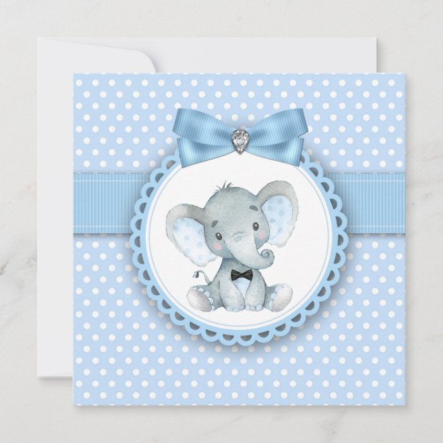 Cartes d'invitation à la baby shower Garçon Elépha (Devant)