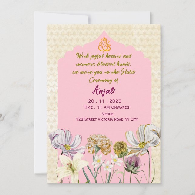 Cartes d'invitation à la cérémonie de haldi (Devant)
