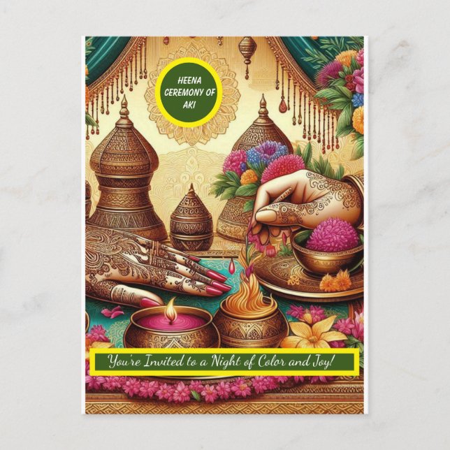 Cartes d'invitation à la cérémonie du henné pour u (Devant)
