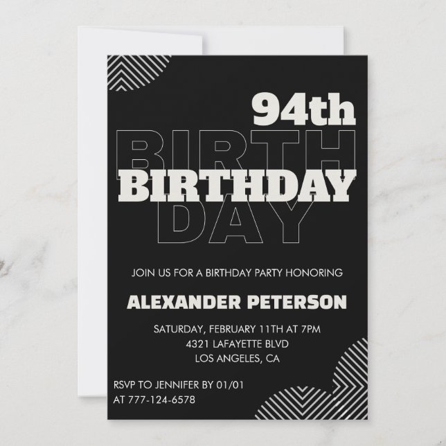 Cartes d'invitation à la fête d'anniversaire des h (Devant)