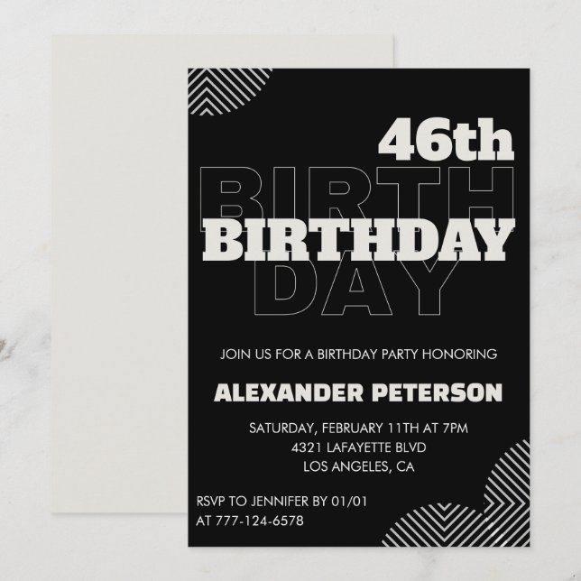 Cartes d'invitation à la fête d'anniversaire des h (Devant / Derrière)