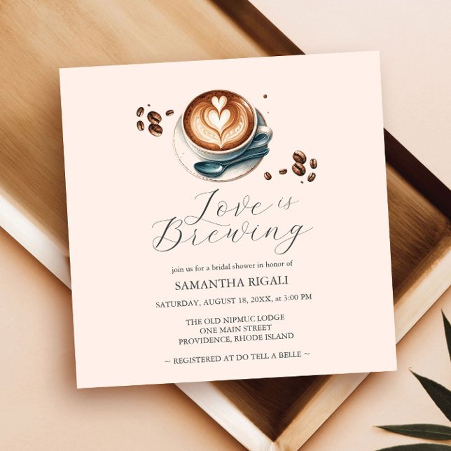 Cartes d'invitation à la fête de mariage "Simple L (love is brewing bridal shower invitations simple modern coffee design with elegant script typography)