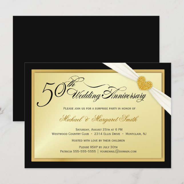 Cartes d'invitation à la fête des 50 ans de mariag (Devant / Derrière)