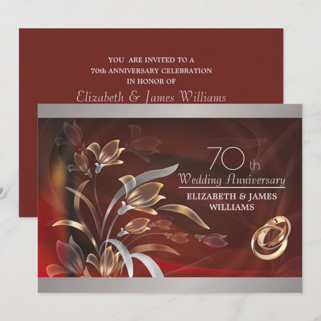 Cartes d'invitation à la fête des 70 ans de mariag (Devant / Derrière)