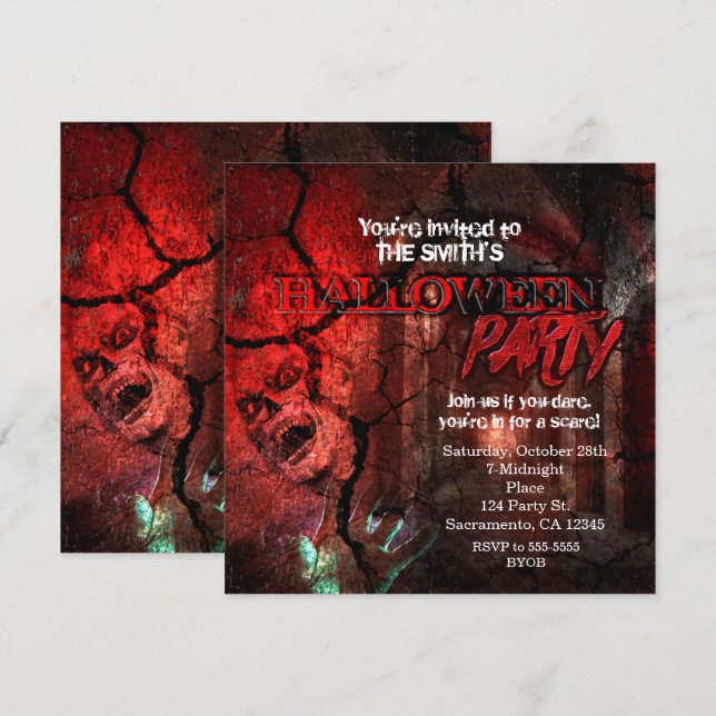 Cartes d'invitation à la fête d'Halloween Zombie H (Devant / Derrière)