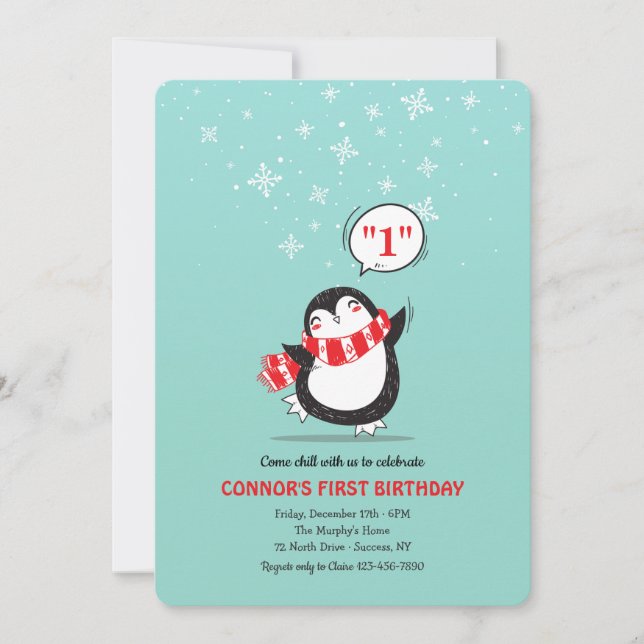 Cartes d'invitation à la fête d'hiver du pingouin (Devant)