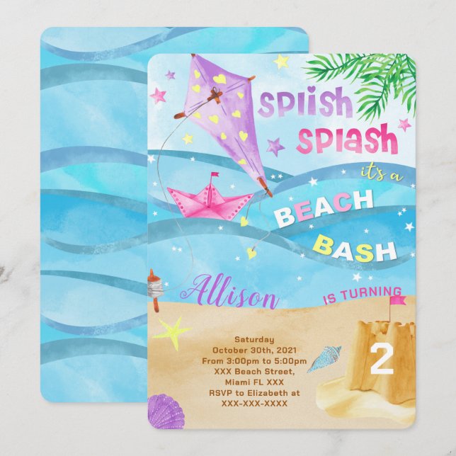 Cartes d'invitation à la plage (Devant / Derrière)