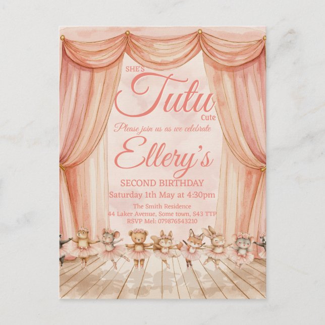 🎂 Cartes d'invitation à l'aquarelle Ballerine de  (Devant)