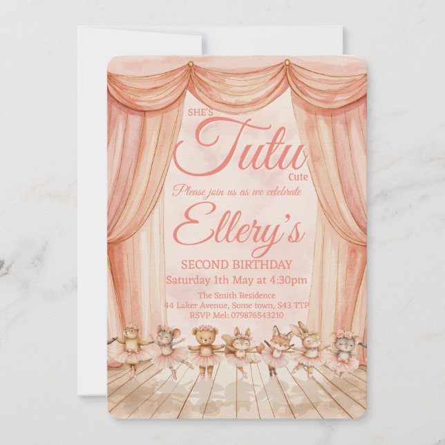 🎂 Cartes d'invitation à l'aquarelle Ballerine de  (Devant)