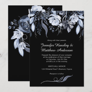 Cartes d'invitation à l'aquarelle Gris fumé Noir B