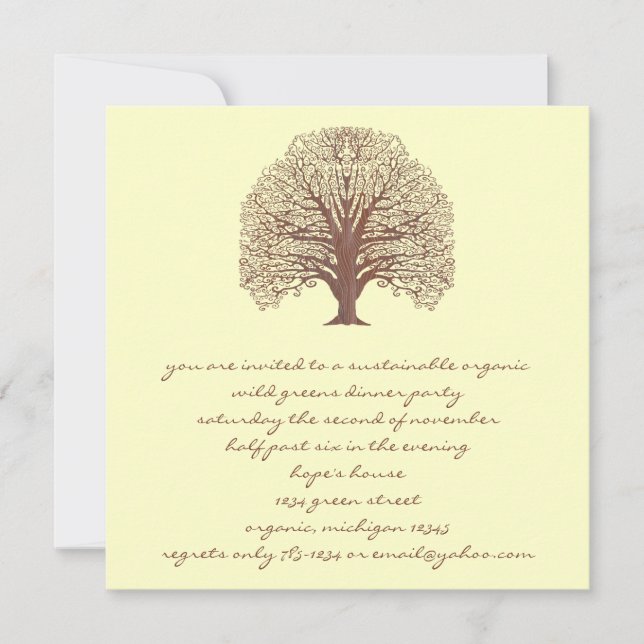 Cartes d'invitation à motif de grain de bois d'arb (Devant)