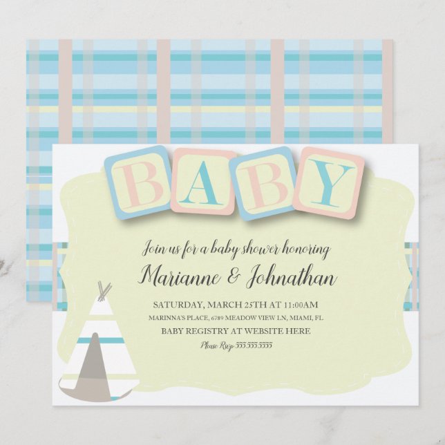 Cartes d'invitation à motifs boho et carreaux pour (Devant / Derrière)