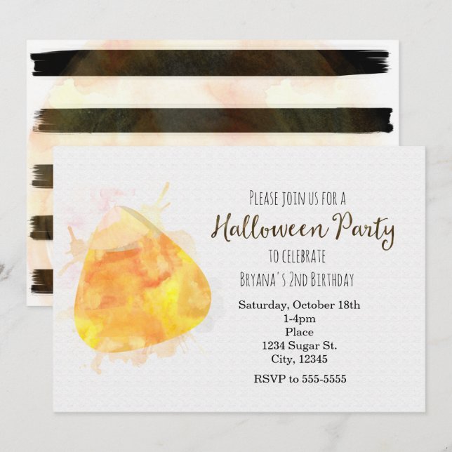 Cartes d'invitation à thème Halloween pour fête bo (Devant / Derrière)
