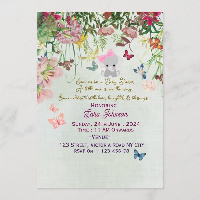 Cartes d'invitation à une baby shower  (Devant)