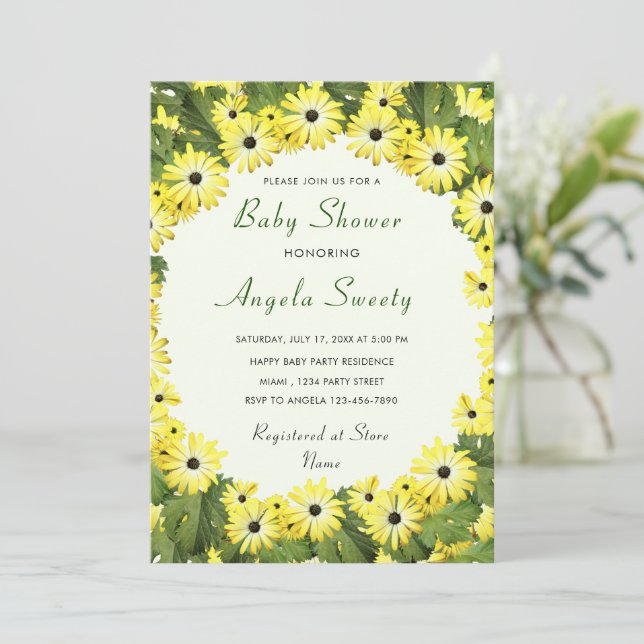 Cartes d'invitation à une baby shower avec des fle (Debout devant)