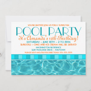 Cartes d'invitation à une fête au bord de la pisci