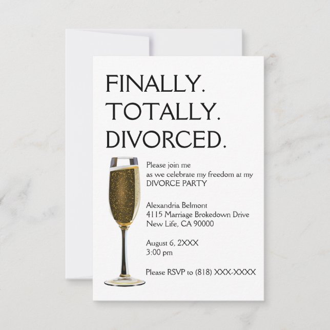Cartes d'invitation à une fête de divorce (Devant)