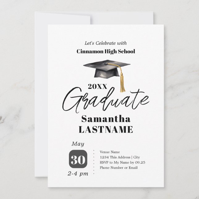 Cartes d'invitation à une fête de fin d'études ave (Devant)