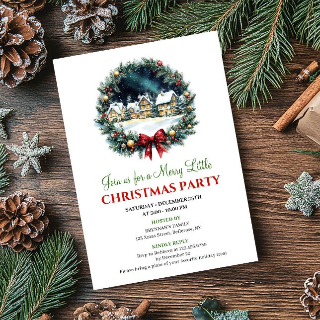 Cartes d'invitation à une fête de Noël aquarelle s (Playful Christmas Scene Watercolor Party Invitation)