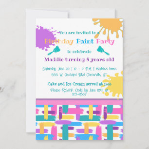 Cartes d'invitation à une fête de peinture aux cou