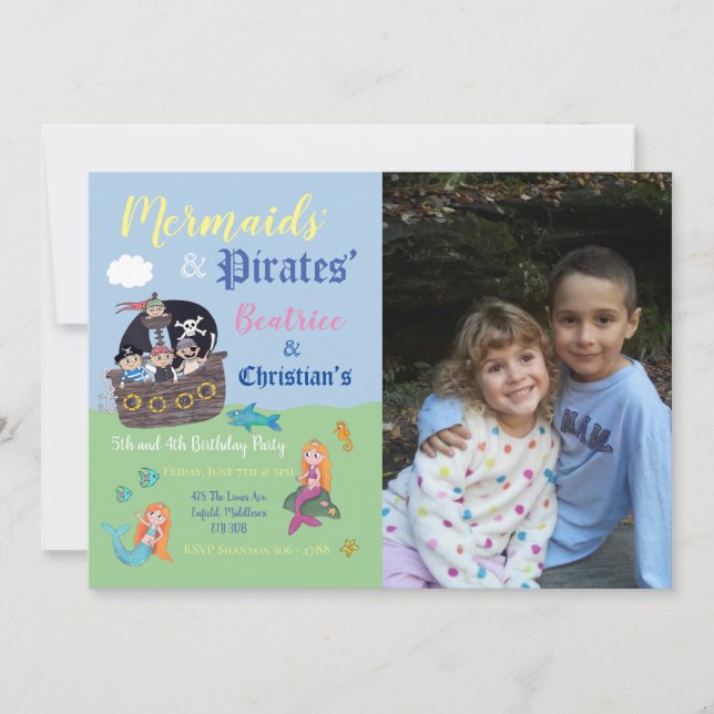 Cartes d'invitation à une fête de pirate et prince (Devant)