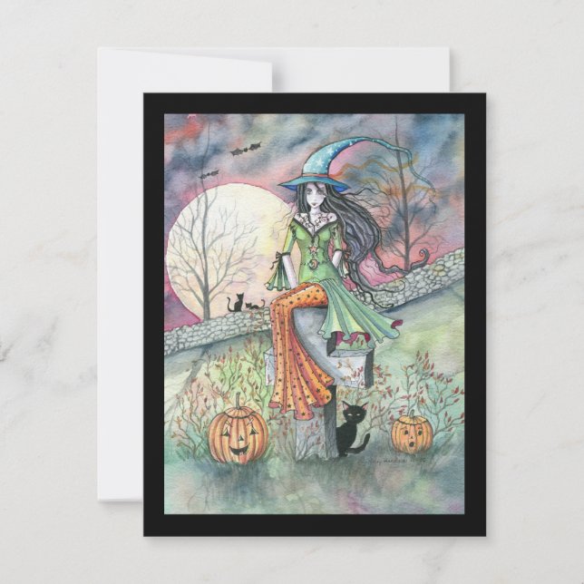 Cartes d'invitation à une fête d'Halloween sorcièr (Devant)