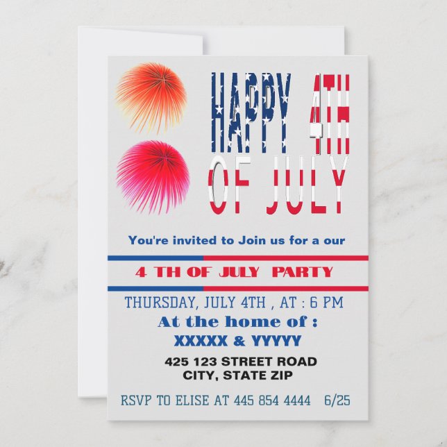 Cartes d'invitation à une fête du 14 juillet Invit (Devant)