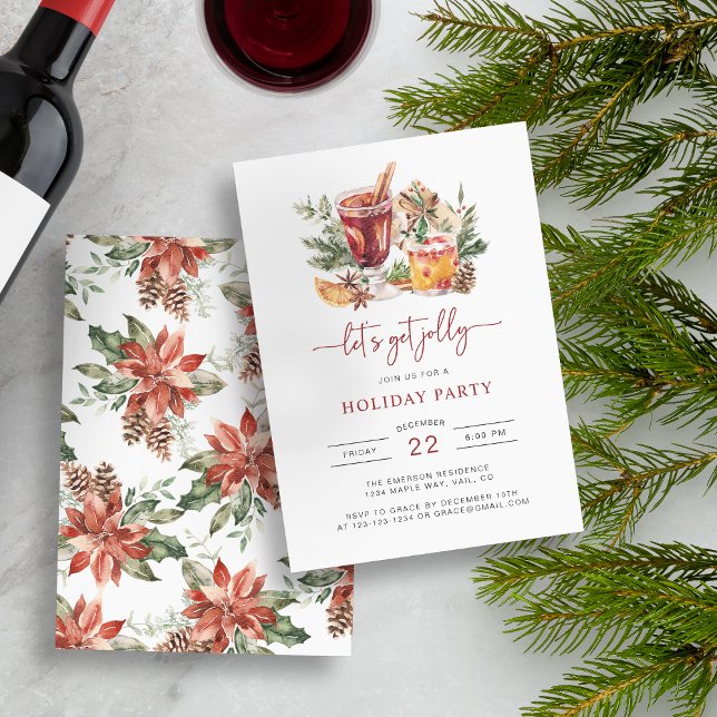 Cartes d'invitation à une soirée de Noël pour une  (Let's Get Jolly Holiday Party Invitation with Pattern on Back by Painted Paperie)
