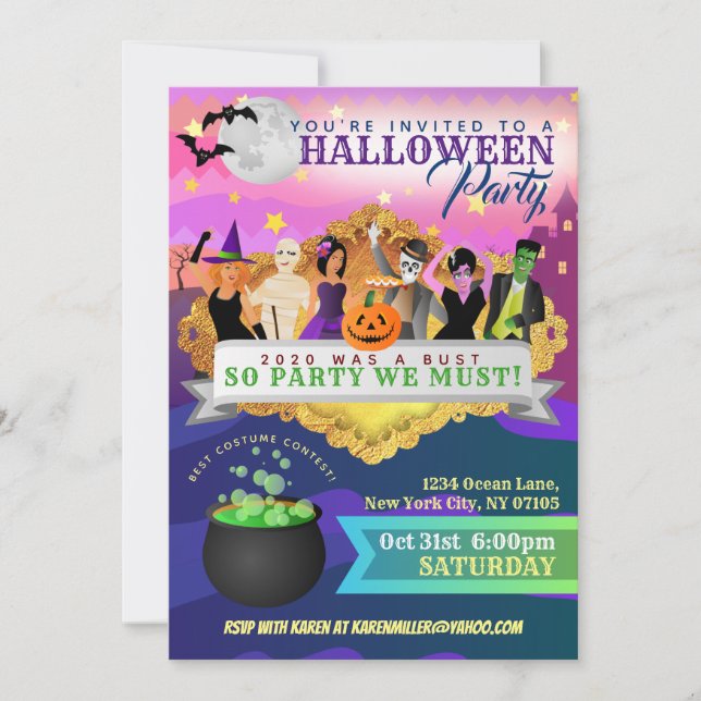 Cartes d'invitation à une soirée d'Halloween (Devant)