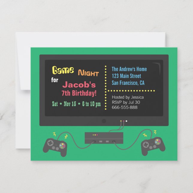 Cartes d'invitation à une soirée jeux vidéo à la t (Devant)