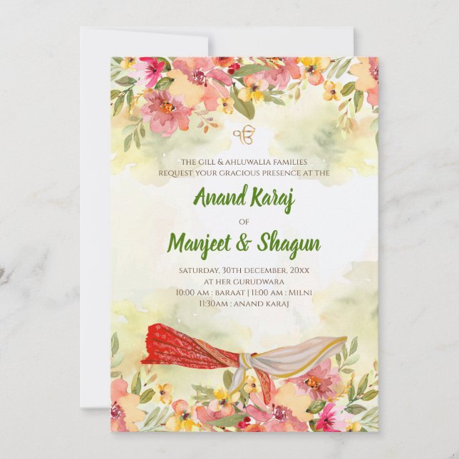 Cartes d'invitation Anand Karaj & cartes de mariag (Devant)