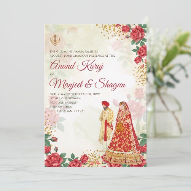 Cartes d'invitation Anand Karaj & mariages sikhs (Debout devant)