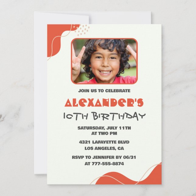 Cartes d'invitation anniversaire 10 ans garçon Mod (Devant)