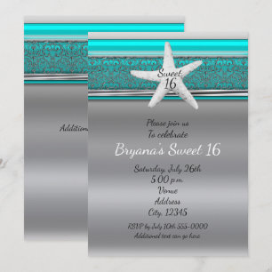 Cartes d'invitation Aqua & Silver Starfish Beach S