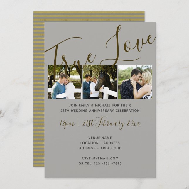 Cartes d'invitation argentées pour collage photo d (Devant / Derrière)