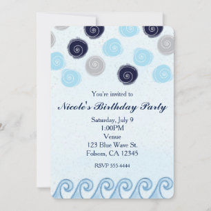Cartes d'invitation Art de vague bleue aquarelle P