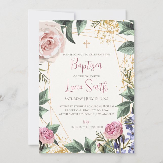 Cartes d'invitation au baptême de fille pour invit (Devant)