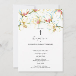 Cartes d'invitation au baptême Fleurs de magnolia 