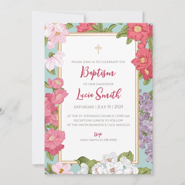 Cartes d'invitation au baptême pour filles (Devant)