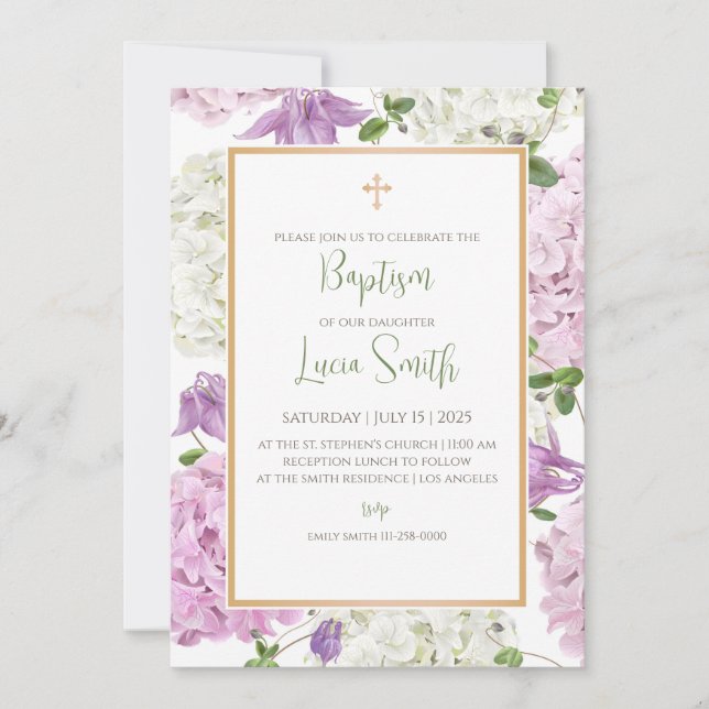 Cartes d'invitation au baptême pour filles (Devant)