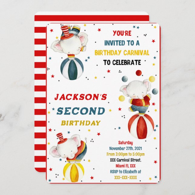 Cartes d'invitation au Carnaval (Devant / Derrière)