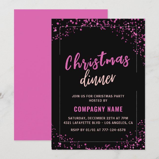 Cartes d'invitation au dîner de la fête de Noël de (Devant / Derrière)