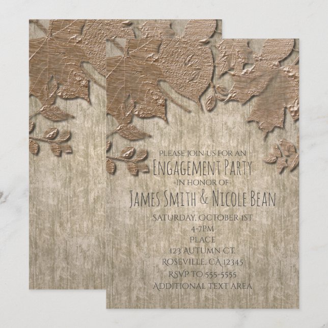 Cartes d'invitation automnales rustiques en bois b (Devant / Derrière)